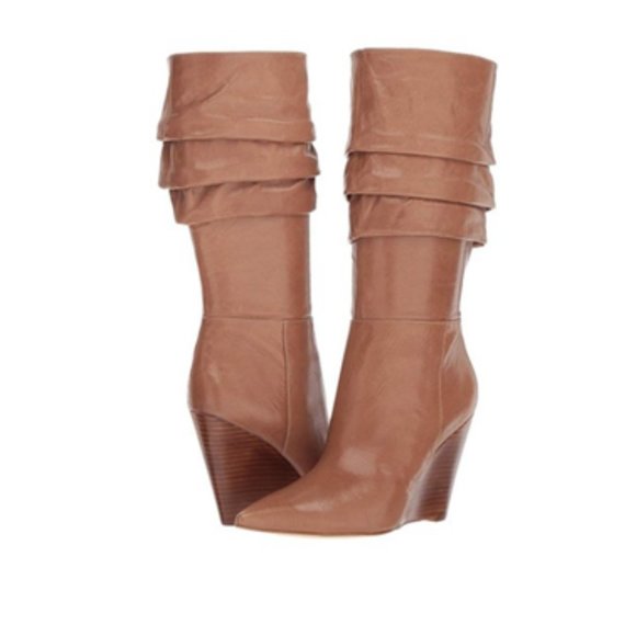 NWOT Nine West Vernese Leather Wedge Boot in Caramel - Picture 1 of 8